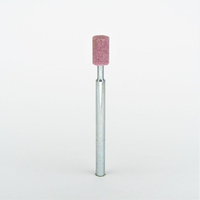 mola ceramica abrasiva cilindrica Ø mm. 10 x 15 x 95 perno 6 lungo grana 60 corindone rosa morbida<br />#molagambolungo