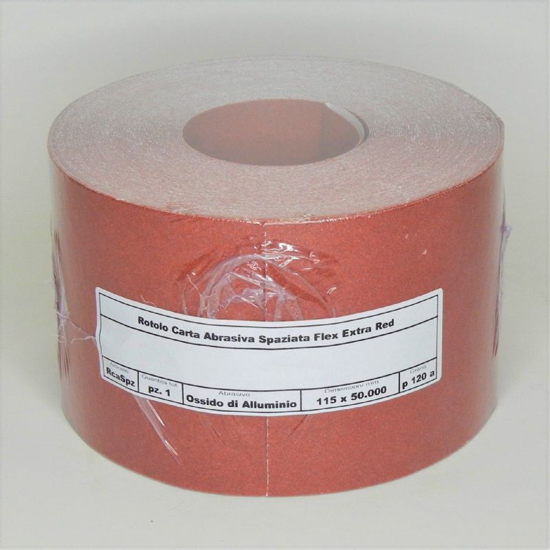 rotolo carta abrasiva spaziata flex red tipo corindone mm. 115 x 50.000 p 120 a<br />#rotolocartaabrasiva