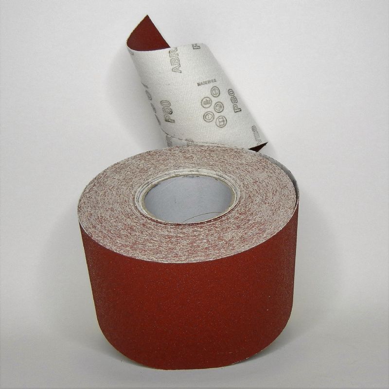 rotolo carta abrasiva resinata rossa velcrata a strappo al corindone antistatica mm. 115 x 25.000 p 80 a<br />#rotolocartaabrasiva<br />#cartaabrasivavelcrata