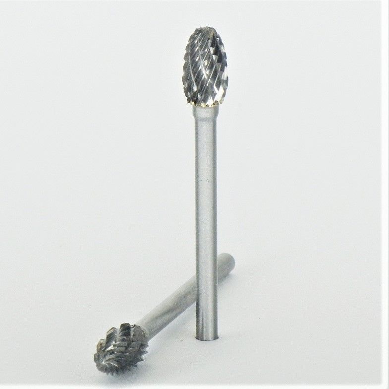 fresa metallo duro integrale testa oliva Ø mm. 6 x 10 x 47 perno 3-E6