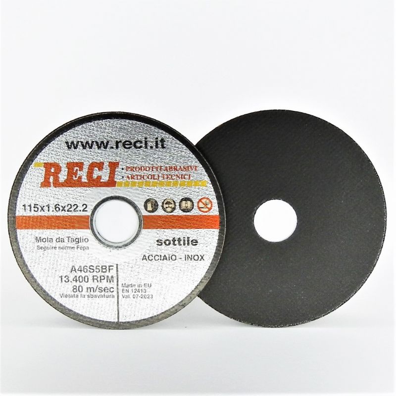 mola sottile rinforzata da taglio Qualita' Professionale Industriale d. mm. 115 x 1,6 x f. 22 p media corindone. Conf. 25 pz.<br />#molarinforzata