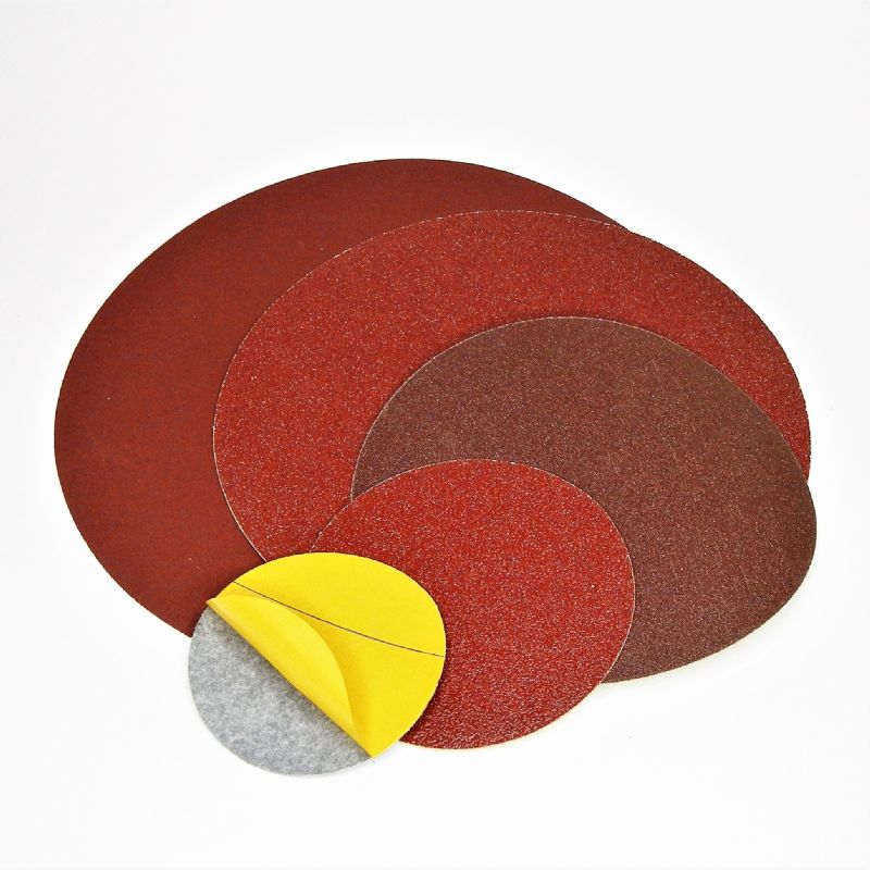 dischi abrasivi in carta resinata rossa pesante + adesivo tranciati d. mm. 125 p 80 a tipo corindone