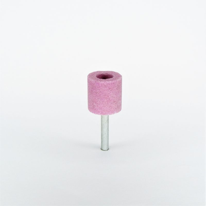 mola ceramica abrasiva cilindrica Ø mm. 25 x 25 x 65 perno 6 grana 120 corindone rosa morbida