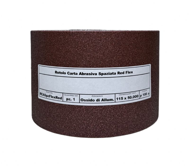 rotolo carta abrasiva spaziata flex red tipo corindone mm. 115 x 50.000 p 100 a<br />#rotolocartaabrasiva