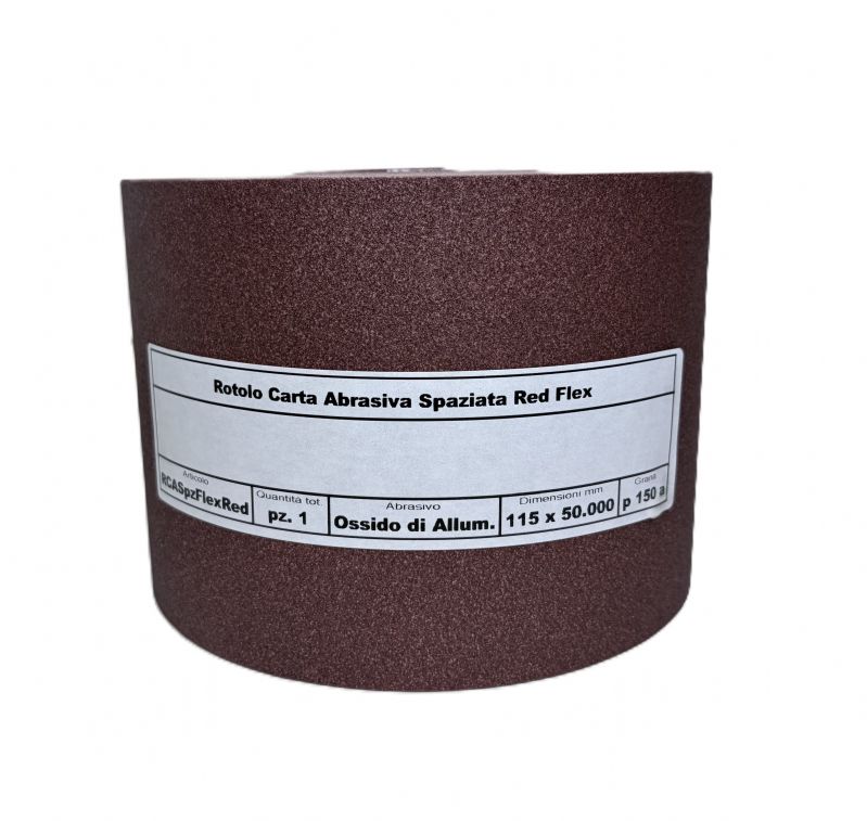 rotolo carta abrasiva spaziata flex red tipo corindone mm. 115 x 50.000 p 150 a<br />#rotolocartaabrasiva