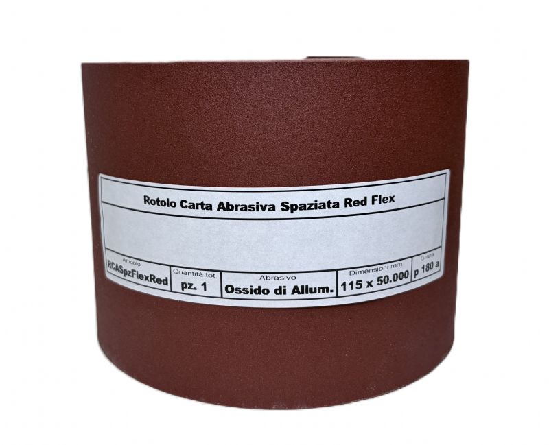 rotolo carta abrasiva spaziata flex red tipo corindone mm. 115 x 50.000 p 180 a<br />#rotolocartaabrasiva