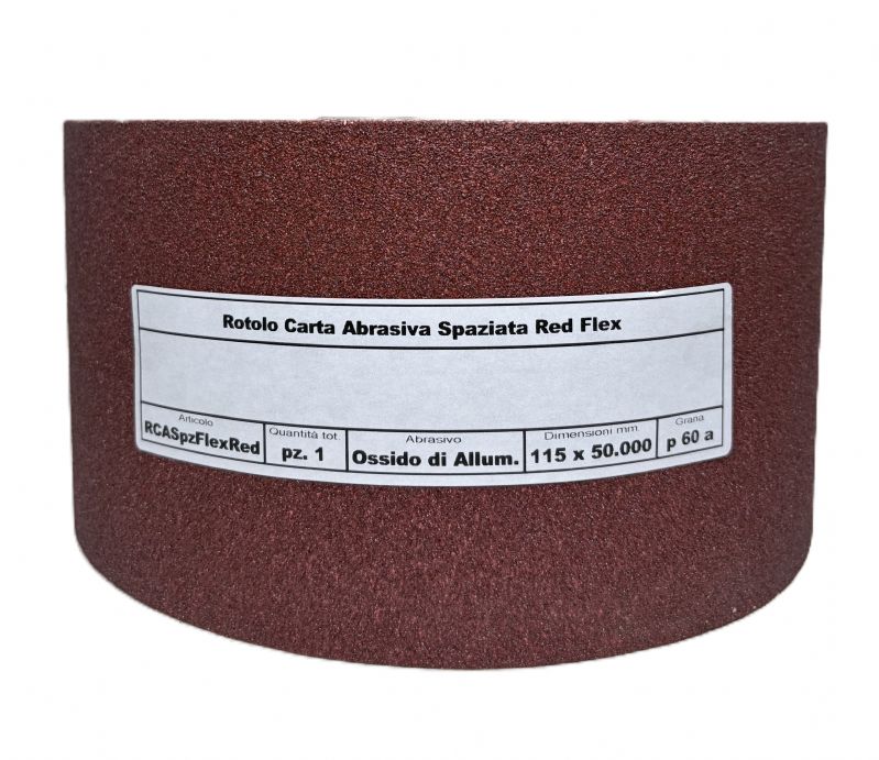 rotolo carta abrasiva spaziata flex red tipo corindone mm. 115 x 50.000 p 60 a<br />#rotolocartaabrasiva
