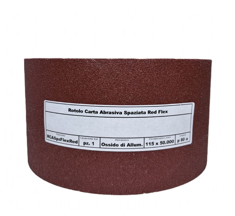 rotolo carta abrasiva spaziata flex red tipo corindone mm. 115 x 50.000 p 80 a<br />#rotolocartaabrasiva