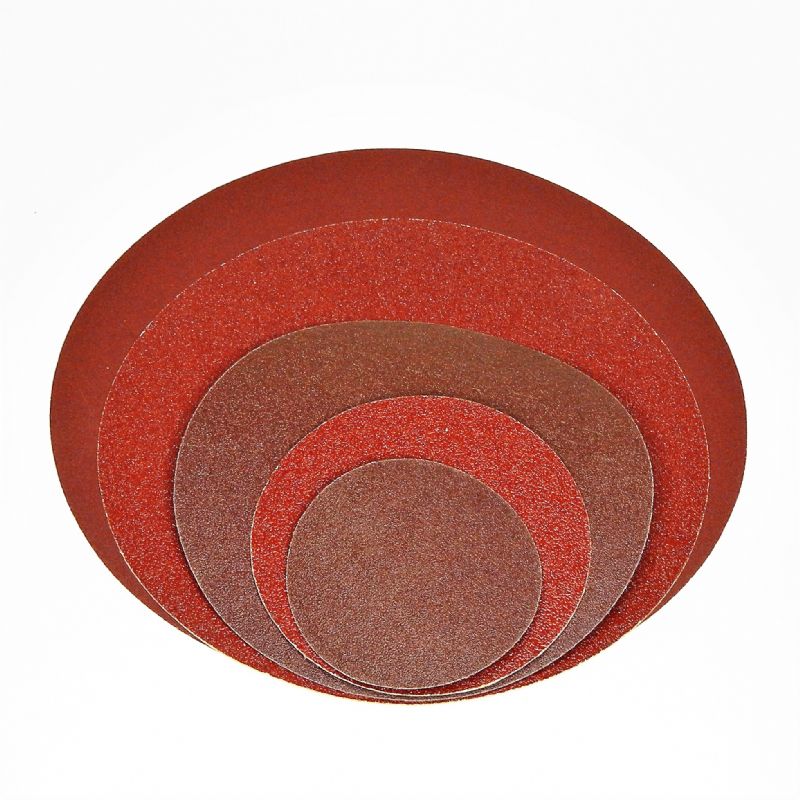 dischi abrasivi in carta resinata rossa pesante + adesivo tranciati d. mm. 250 p 320 a tipo corindone