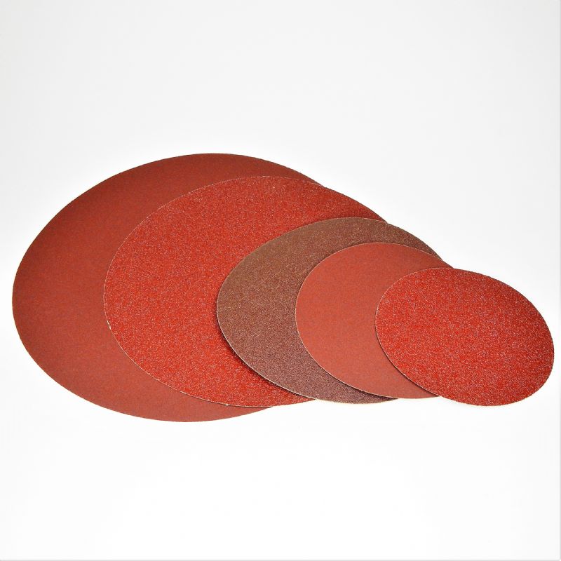 dischi abrasivi in carta resinata rossa pesante tranciati d. mm. 200 p 120 a tipo corindone