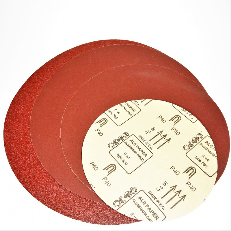 dischi abrasivi in carta resinata rossa pesante tranciati d. mm. 600 p 240 a tipo corindone