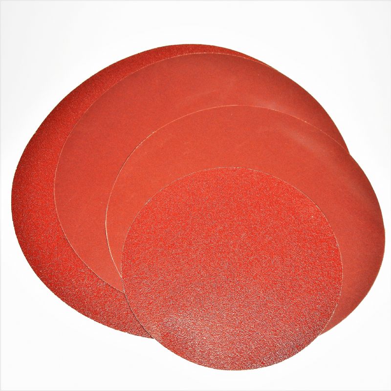 dischi abrasivi in carta resinata rossa pesante tranciati d. mm. 700 p 240 a tipo corindone