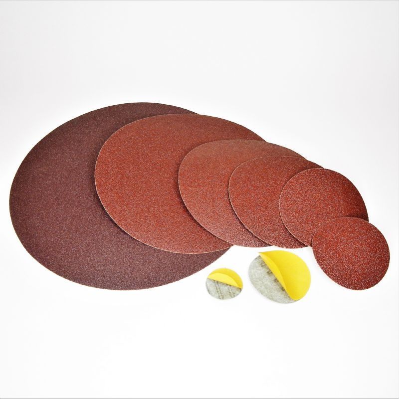 dischi abrasivi in tela resinata rossa pesante + adesivo tranciati d. mm. 350 p 120 a tipo corindone