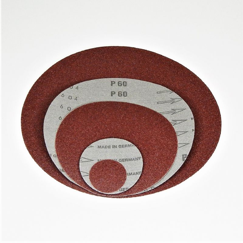 dischi abrasivi in tela resinata rossa robusta tranciati d. mm. 450 p 180 a tipo corindone