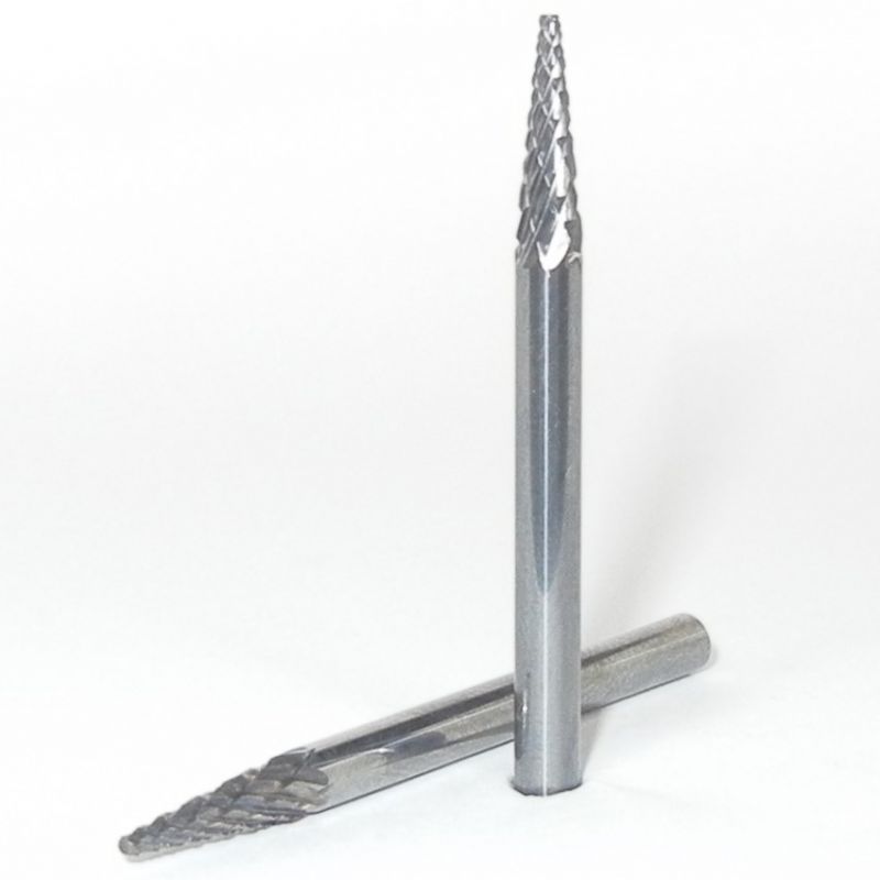 fresa metallo duro integrale testa conica a 13° circa Ø mm. 3 x 11 x 38 perno 3  taglio E 6