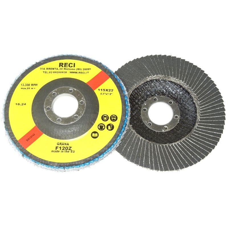dischi lamellari tela abrasiva zirconio supporto in fibra di vetro d. mm. 115 x f. 22 p 120 z. - norton r 822 -