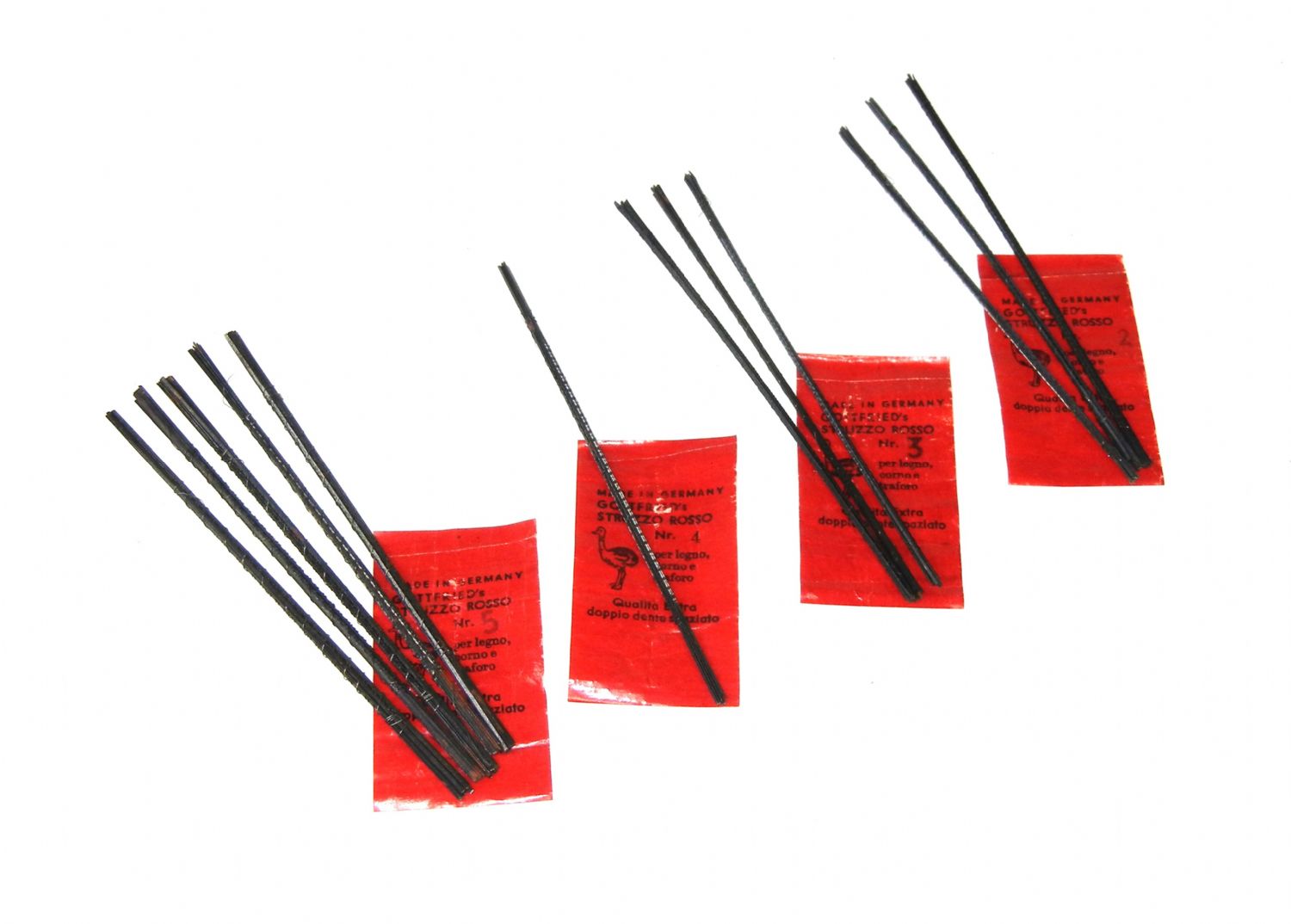 Kit di Seghette per Traforo assortite Struzzo Rosso spaziate lunghezza mm. 130 (1 confezione di 144 pz. tot.).