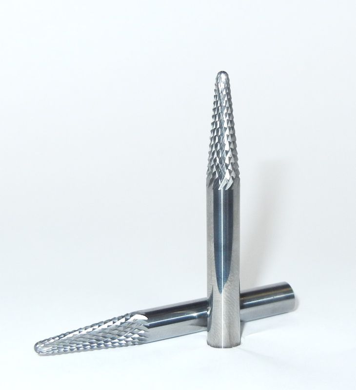 Fresa Metallo Duro integrale testa Conica Punta arrotondata Ø mm. 6 x 20 x 50 perno 6  taglio E 4 z 16