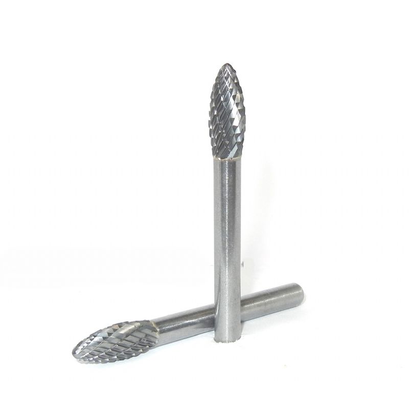 fresa metallo duro integrale testa fiamma Ø mm. 8 x 20 x 65 perno 6 taglio E 6