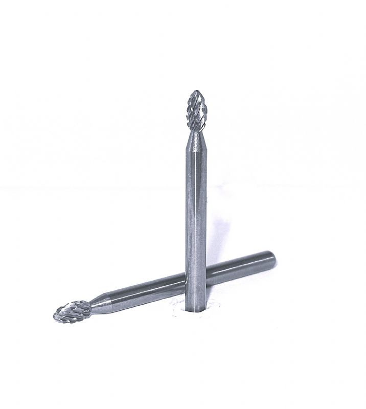 fresa metallo duro integrale testa oliva Ø mm. 3 x 5,6 x 38 perno 3 taglio E6