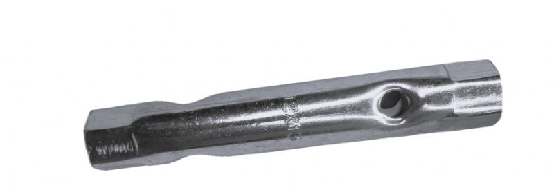 chiave a tubo doppia misura  in acciaio temperato e nichelato 12x13 con foro di manovra del Ø 7,3