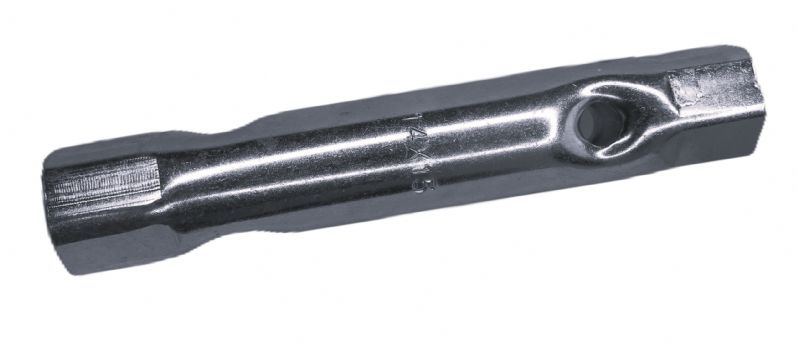 chiave a tubo doppia misura in acciaio temperato e nichelato 14x15 con foro di manovra del Ø 8,5