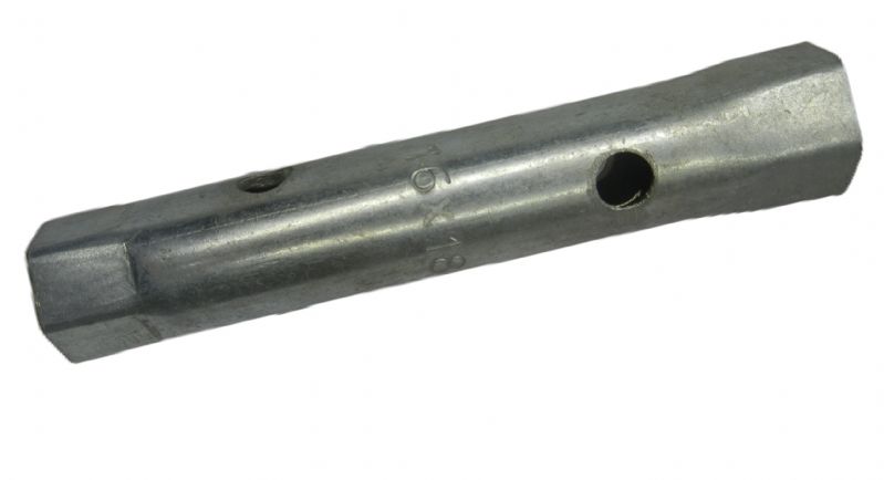 chiave a tubo doppia misura in acciaio temperato e nichelato 16x18 con foro di manovra del Ø 9