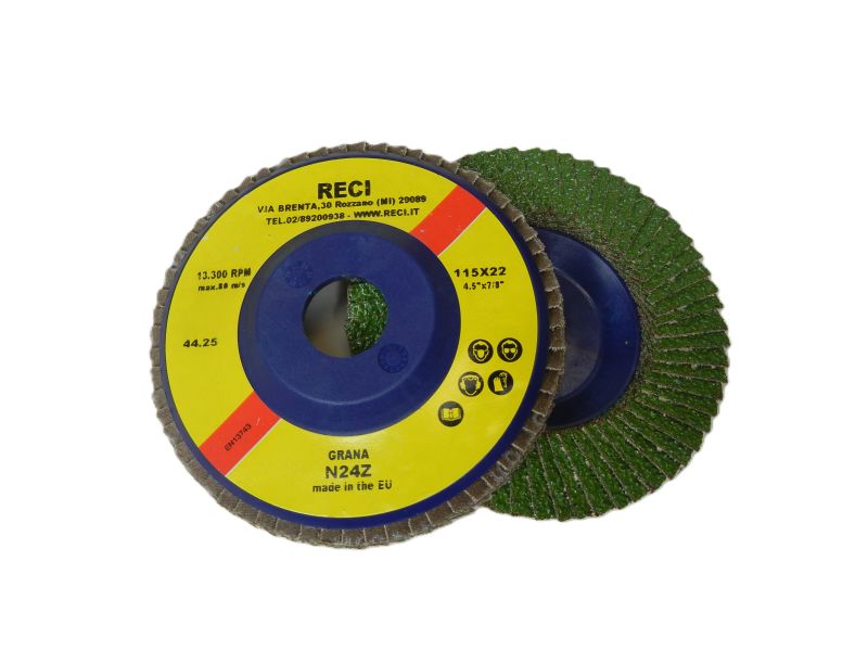 dischi lamellari tela abrasiva zirconio supporto in nylon d. mm. 115 x f. 22 p 24 z. - norton r 822 -