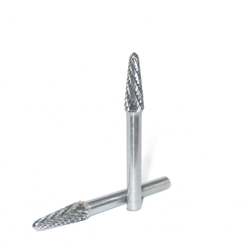 fresa metallo duro integrale testa conica  Ø mm. 8 x 27 x 70 perno 6  taglio E 6 punta più sottile Ø2