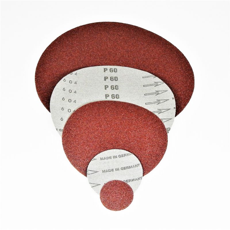 dischi abrasivi in tela resinata rossa robusta tranciati d. mm. 250 p 150 a tipo corindone