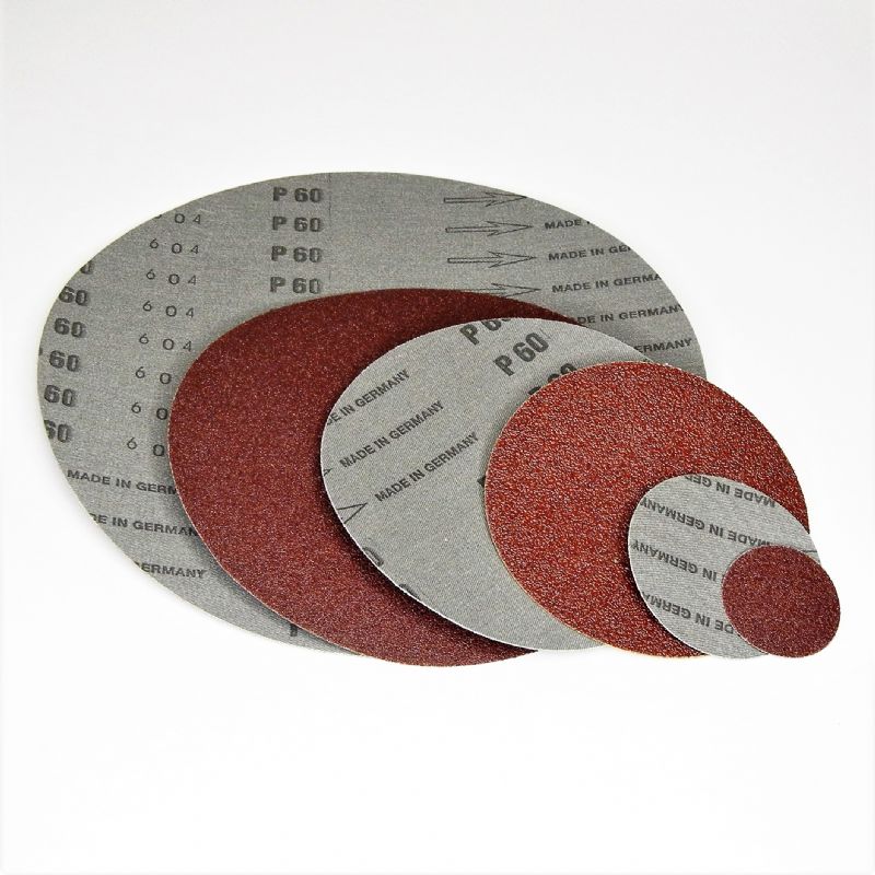 dischi abrasivi in tela resinata rossa robusta tranciati d. mm. 300 p 150 a tipo corindone