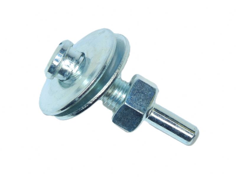 perno mandrino porta strisce abrasive dischi panno cotone lana a filettatura sinistrorsa d. mm. 12,5 x capacità serraggio totale: attivo 38 x perno 8 lungo 60 completo di dado + 2 rondelle large